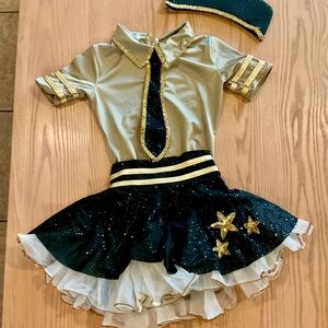 Girls Navy Blue and Gold Star Dance Costume with Tulle Skirt